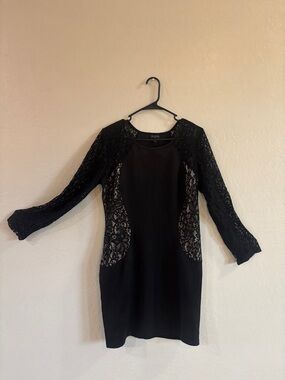 Enfocus Studio Black Lace-Panel Long Sleeve Sheath Dress